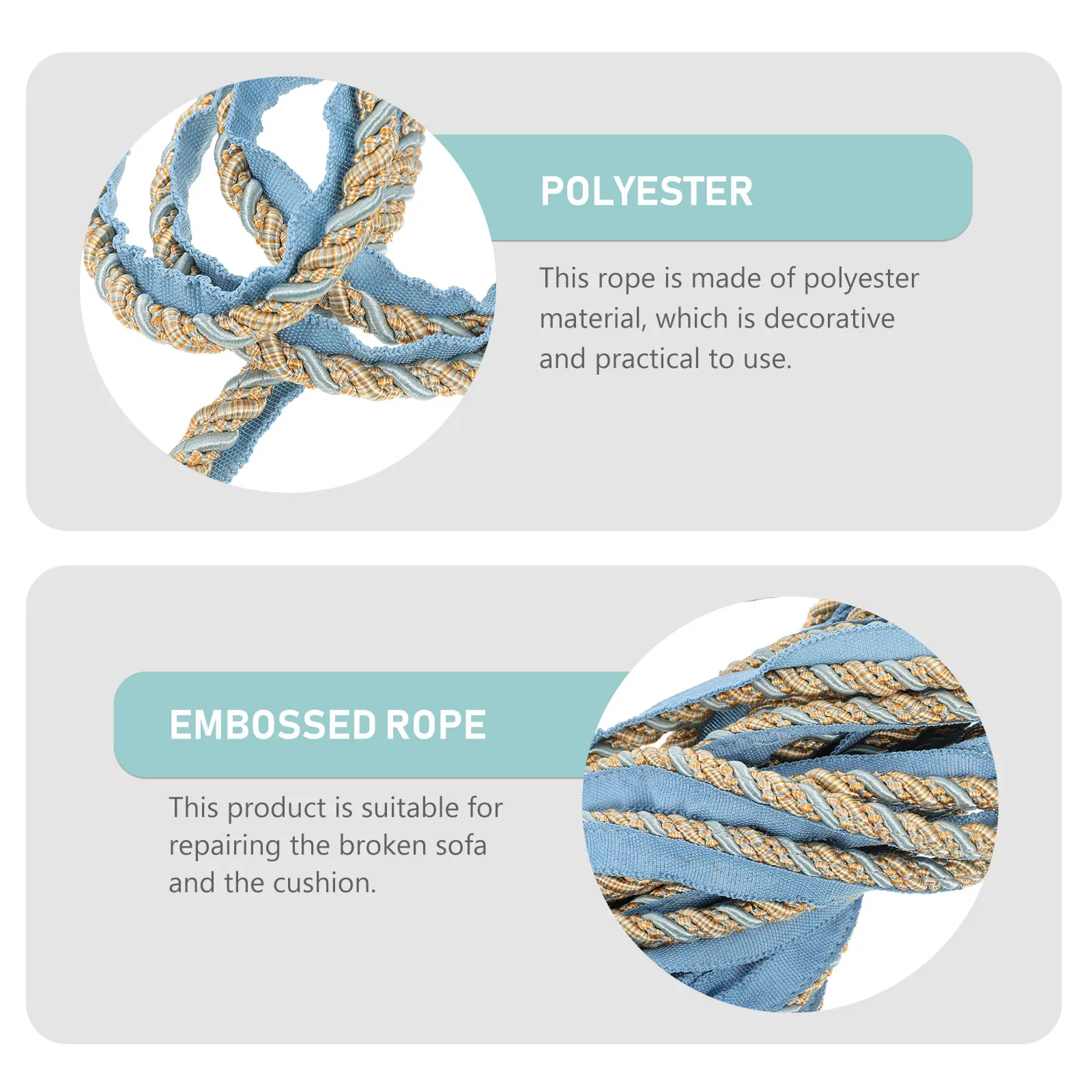 

Cord Trim Lace Rope Accessories for DIY Pillow Decor Cushion Accessory Embossed Four Braided Blue