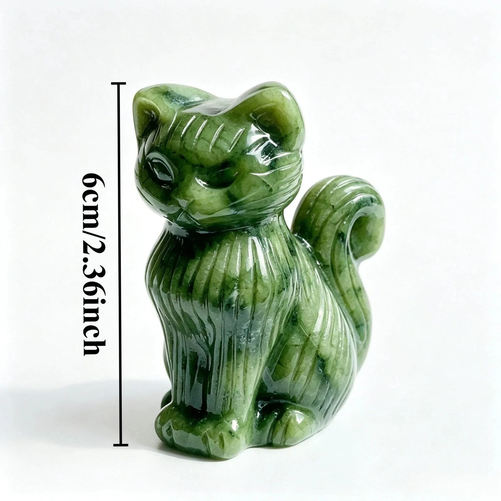 Natural Green Jasper Cat Figurine Hand Carved Xiuyan Jade Gemstone Animal Carving Lucky Desk Decor Collectible