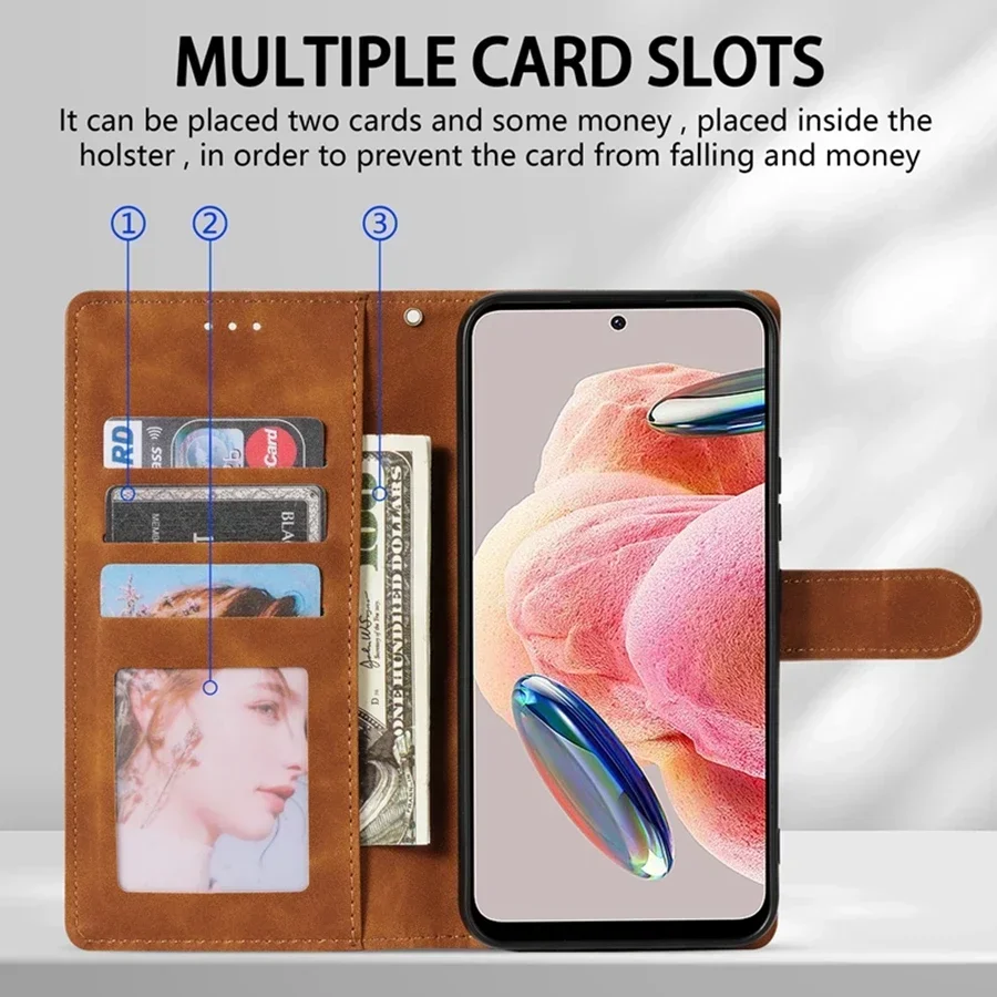 Магнитный кожаный чехол-книжка с отделением для карт для Xiaomi Redmi 12 12C 10C 9A 9C 9T Note 12 12S 11 10 9 Pro Poco X5 X3 13T 11T