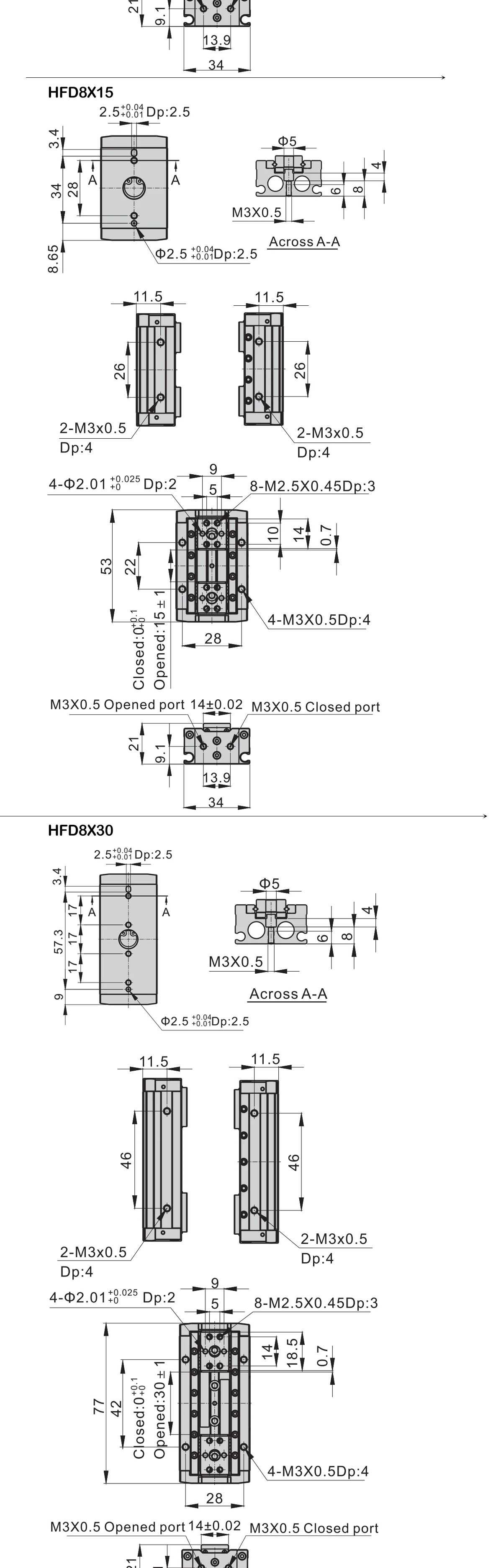 Hochwertige HFD8X8/8X15/8X30/12X10/12X25/12X50/16X30/16X60 Luftklemm-Führungsschiene Schiebetisch-Klemmvorrichtung Fingerzylinder – Detail 9