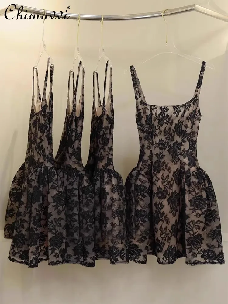 أزياء من الدانتل الحمالات فستان المرأة صيف 2025 جديد فستان حفلة عيد ميلاد مزاجه ضئيلة رقيق فساتين الأميرة القصيرة