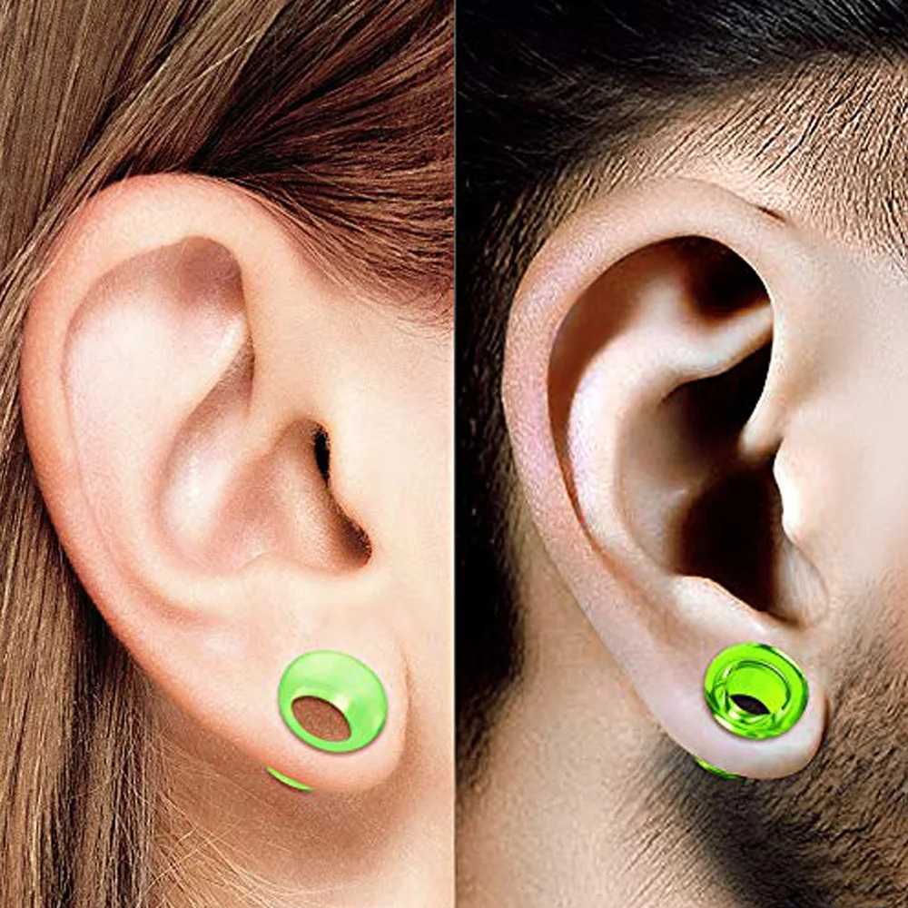 Acrylic Silicone Double Flared Saddle Piercing Jewelry Stretched Ear Plugs Earring Lobe Acrylic External Flesh Tunnel Green - view 6