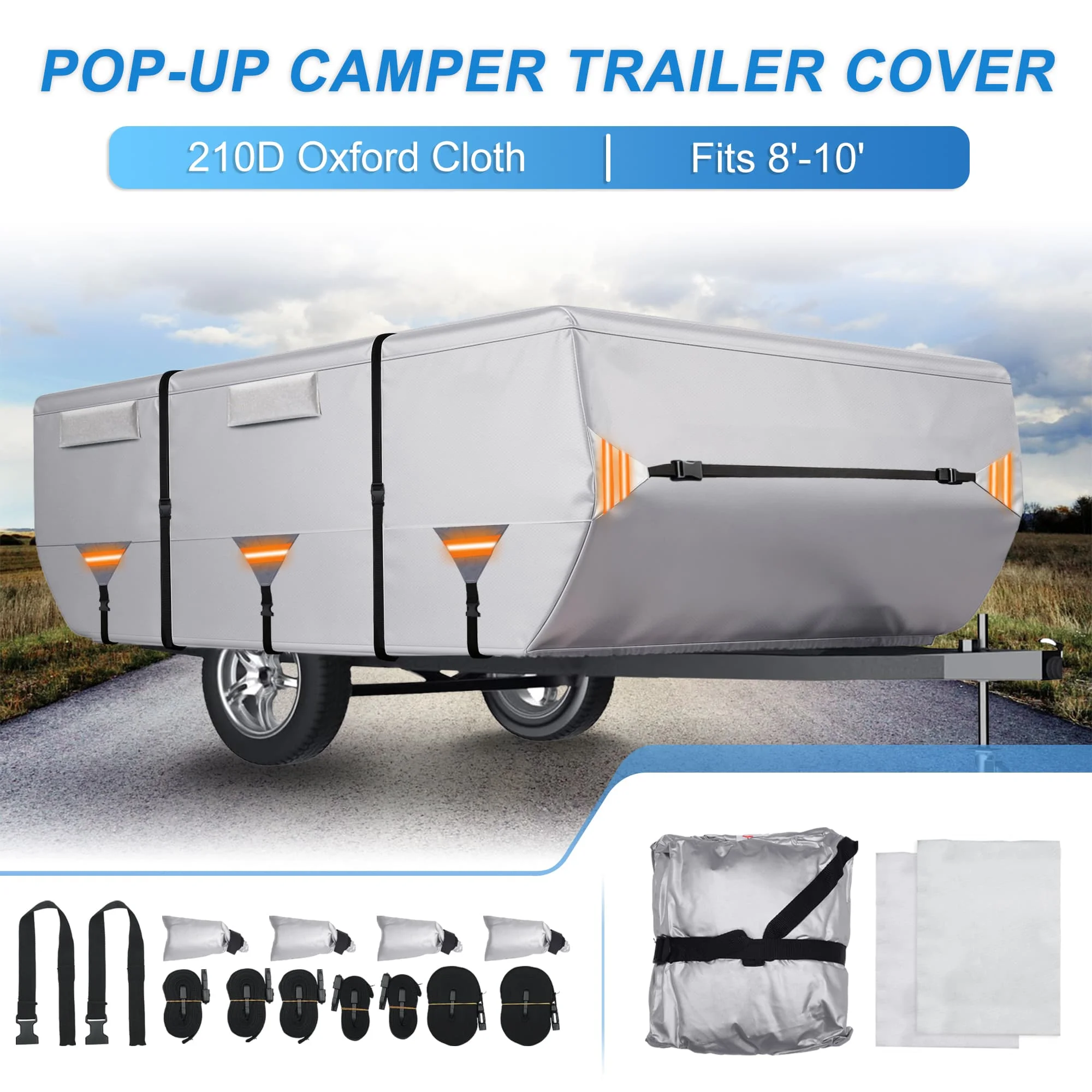 UXCELL Travel Trailer Cover 8-16F RV Cover Full Waterproof 210D Oxford Cloth Pop-Up Camper Cover Anti-UV Rip-Stop Protection