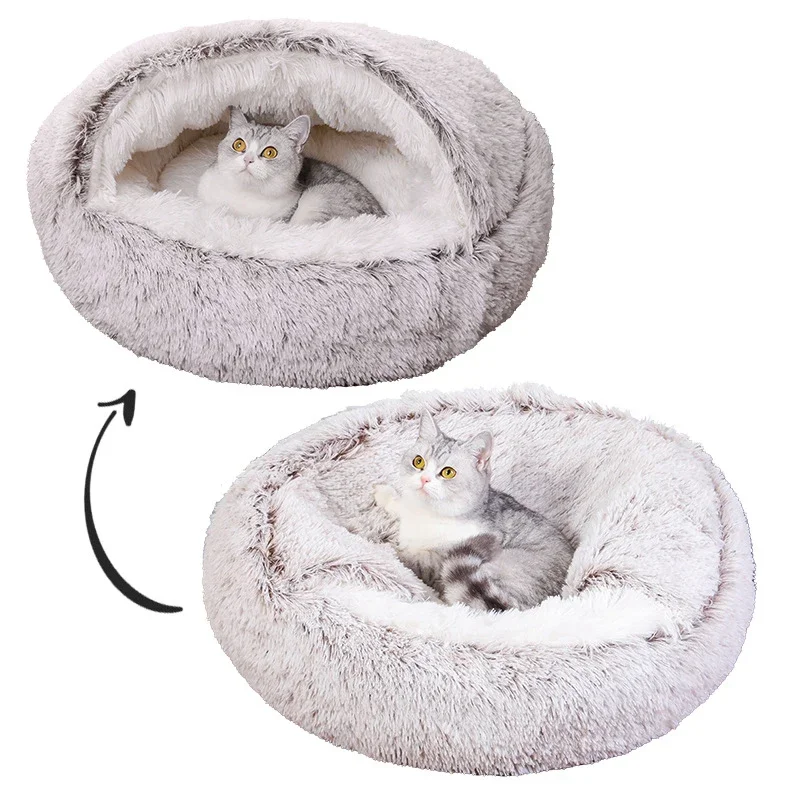 Winter Warm Pet Kennel with Cover Anti-kicking Self-contained Quilt Dog Kennel Semi-enclosed Soft Half-covered Cat Bed