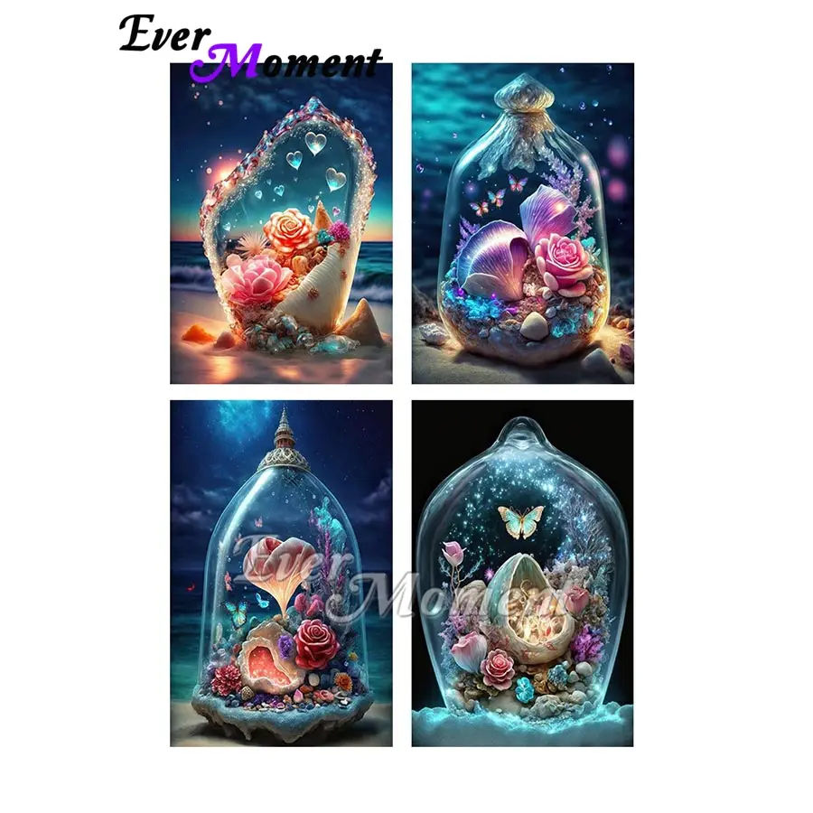 

AB Diamond Fairy Dust Diamond Painting Kit Shell and Flower Bottle Decor For Home Interior ASF2789