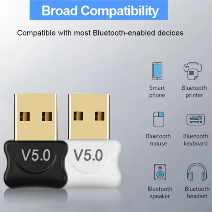 Adaptador Dongle USB Bluetooth 5,0, receptor de transmisiones inalámbrico Bluetooth para PC, portátil, teclado, tableta, teléfono, impresora, altavoz de juego