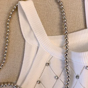 Rhinestone Women Ilhó Top of Spaghetti, round collar, sleeveless, casual mesh, casual, spring, summer, women's clothing, short top 10 Main Sales Blouse Rhinests - №7