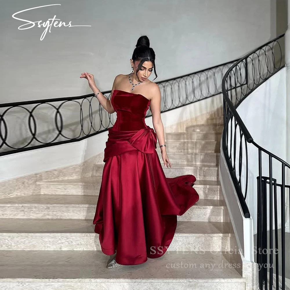 

SSYTENS Burgundy Wedding Prom Dresses Velour Satin Bow Customized Mermaid Formal Gala Evening Party Gown Long Vestido De Fiesta