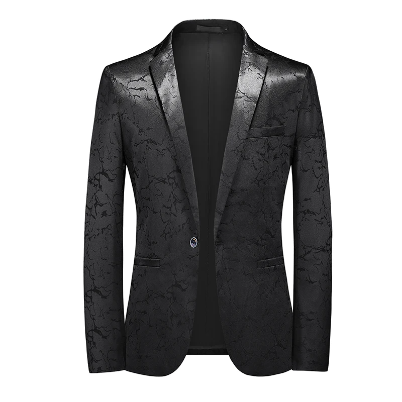 Classic Black Jacquard Suit Men\'s Business Casual Coat Size 6XL-S Fashion Men Wedding Party Tuxedo Dress Blazers Slim Fit Tops