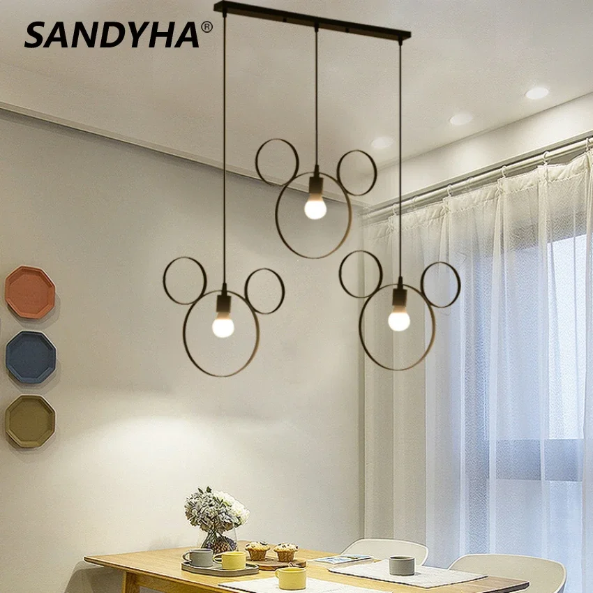 

SANDYHA Modern Pendant Lights Iron Led Ceiling Chandelier Home Decor Dining Table Stucdy Bedroom Kitchen Hanging Light Fixture