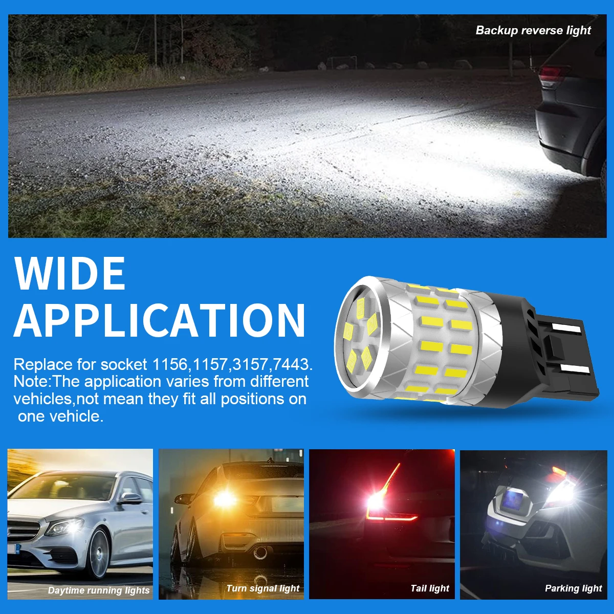 NLpearl 2X7443 LED Lampu Rem Canbus T20 7440 W21W WY215W LED Putih DRL Lampu Mundur Parkir untuk Lampu Otomatis Mobil 6000K Putih