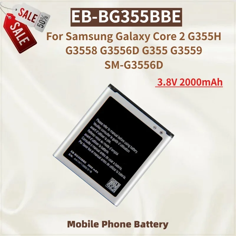 

High Quality EB-BG355BBE Phone Battery 3.8V 2000mAh For Samsung Galaxy Core 2 G3556D G355 G355H G3558 G3559 SM-G3556D Brand New