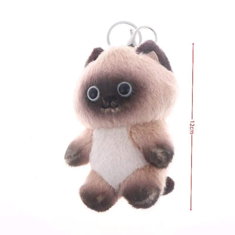 Muñeca con colgante de gato siamés realista única, llavero de gatito de peluche suave, 1 pieza, cara marrón y blanca, recuerdo de fiesta, decoración linda para el hogar