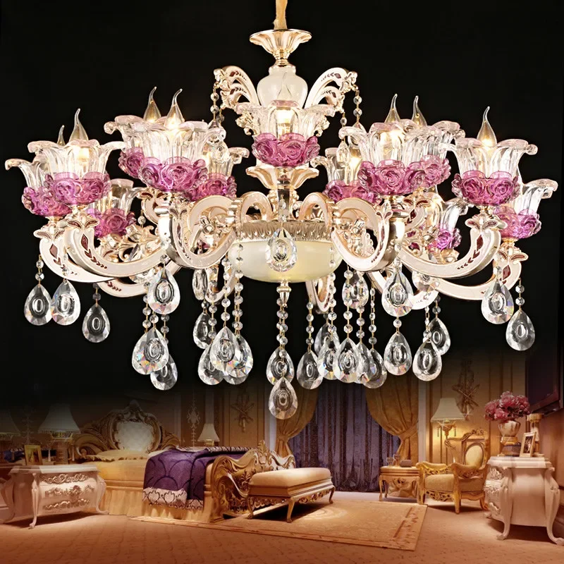 

European luxury purple crystal chandelier duplex building living room dining room bedroom French alloy candles, chandeliers