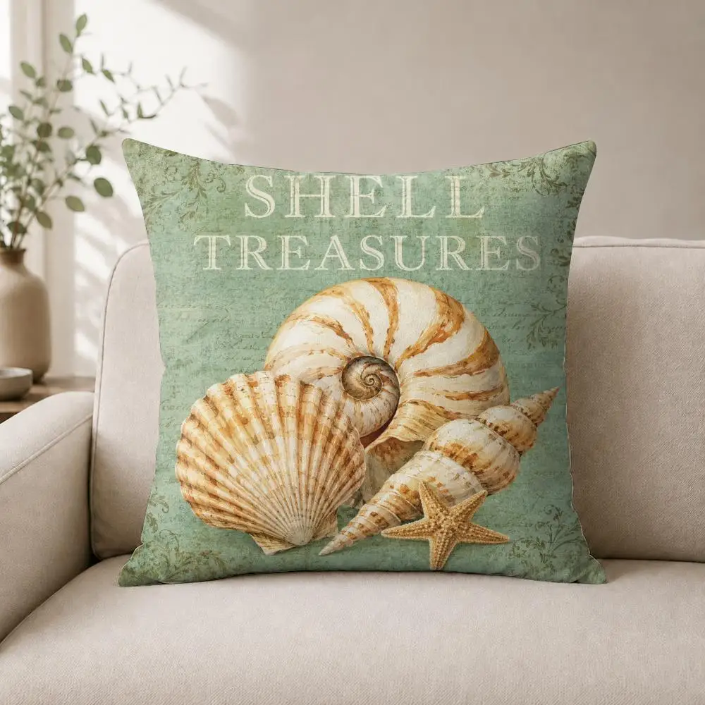 Timeless Coastal Shell Cushion Cover Soft Plush Cushion Case Throw Pillowcase Cozy Home Sofa Bed Living Room Bedroom Decor
