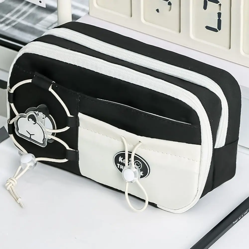 Large Capacity Panda Pencil Cases with Front Pocket Portable Cartoon Pencil Case Capybara Panda Stationery Storage Bag