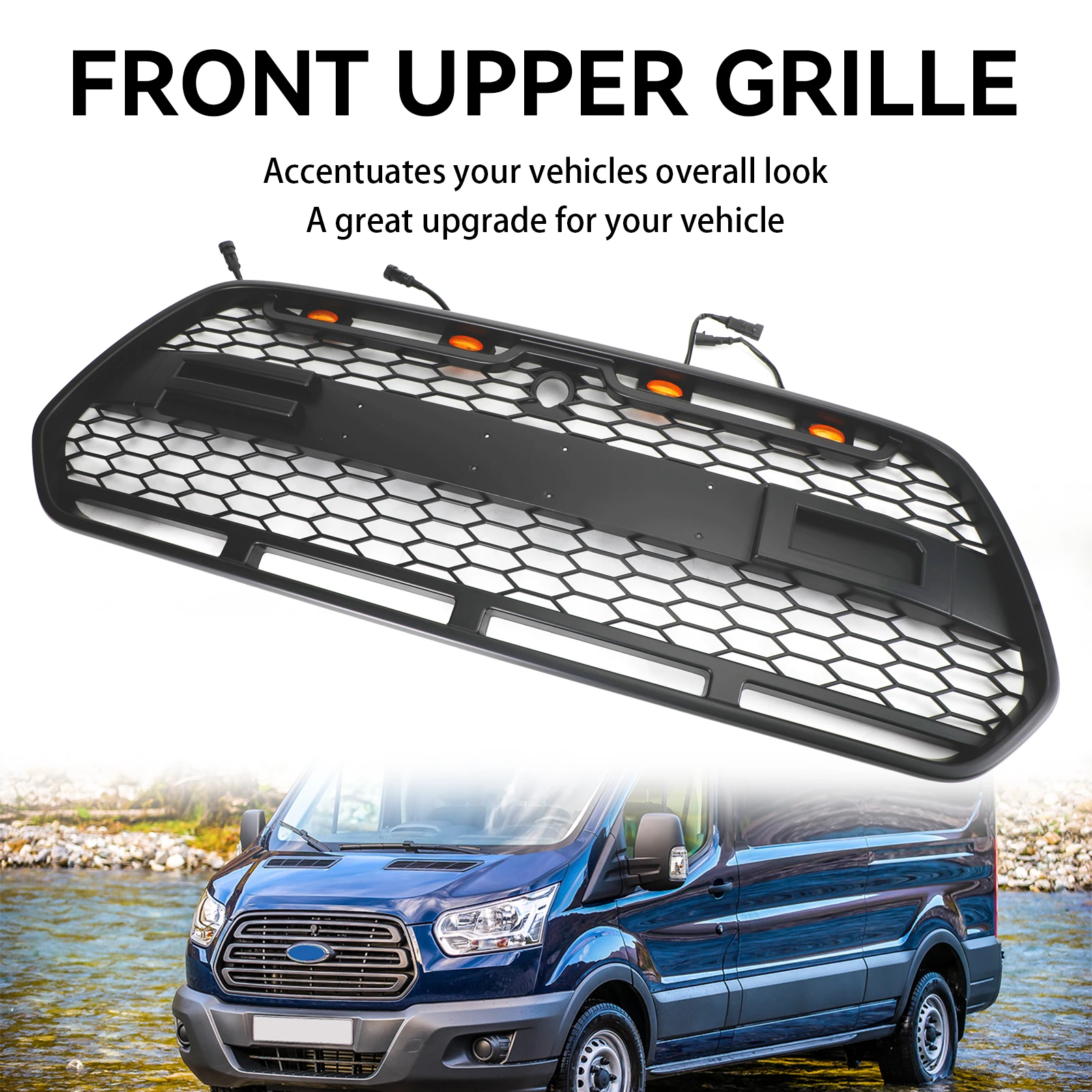 Areyourshop Matt Black Front Bumper Grille Grill for Ford Transit MK8 2015 2016 2017 2018 Raptor Car Tunning