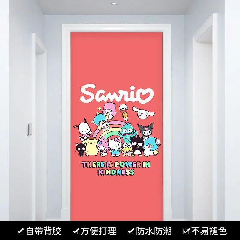 Sanrio Cinnamoroll Kuromi Mymelody Cartoon Removable Door Stickers Wallpaper For Self-adhesive 3d Bathroom Sticker Room Decor