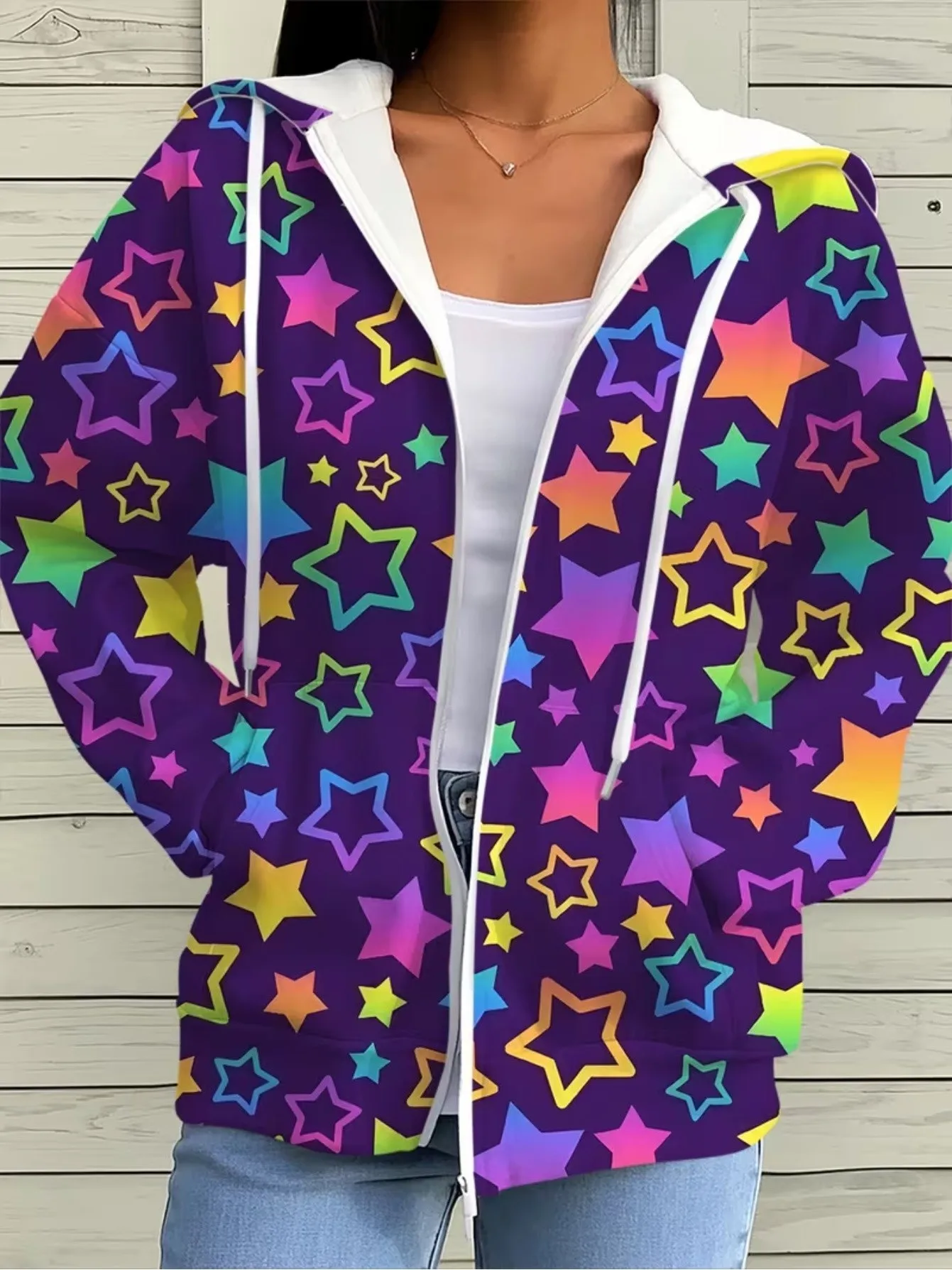 2026 autumn and winter new women's zipper hooded sweater with 3D pattern printing street casual fashion