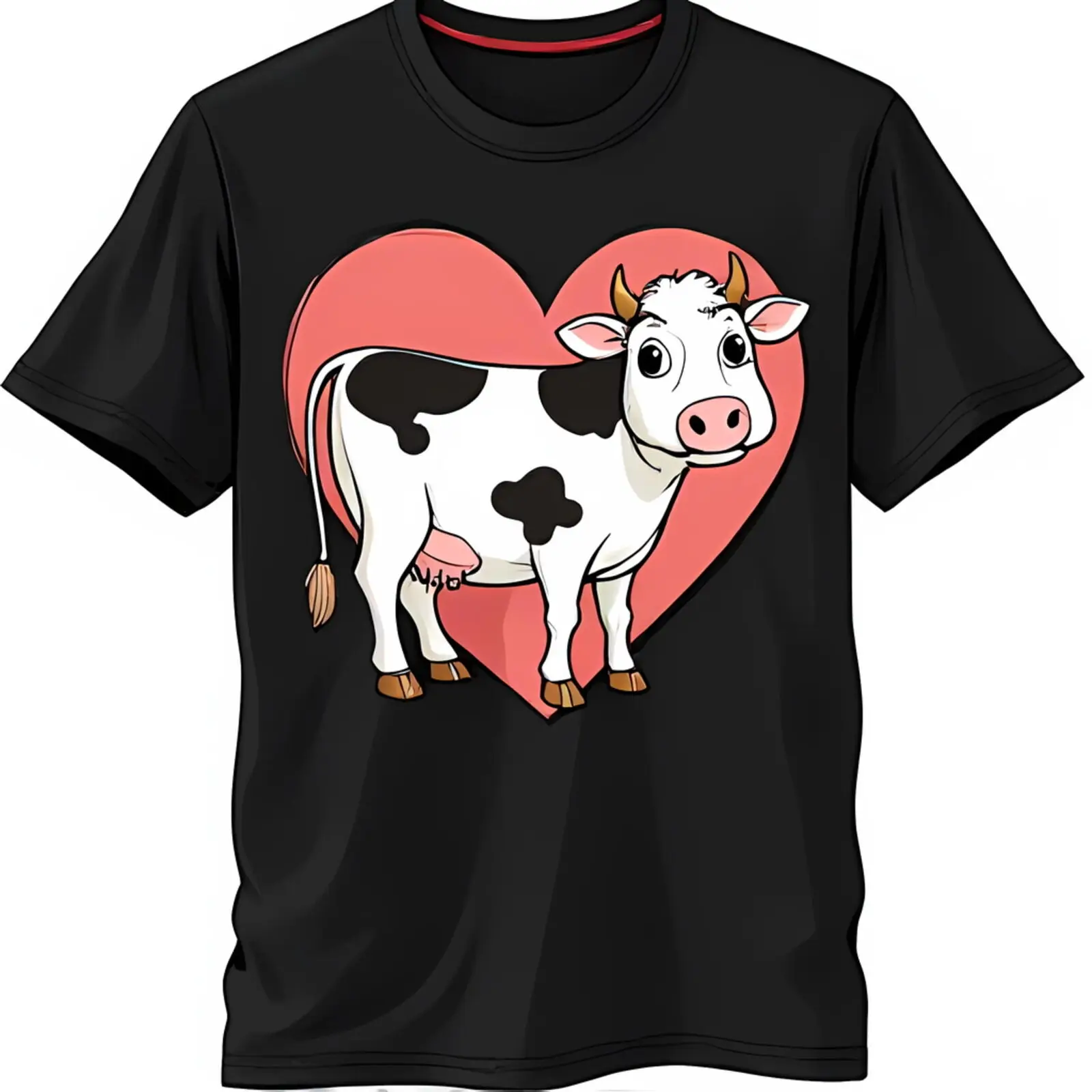 

Adorable Black T-Shirt with Cute Cow in Red Heart Graphic for Animal Lovers