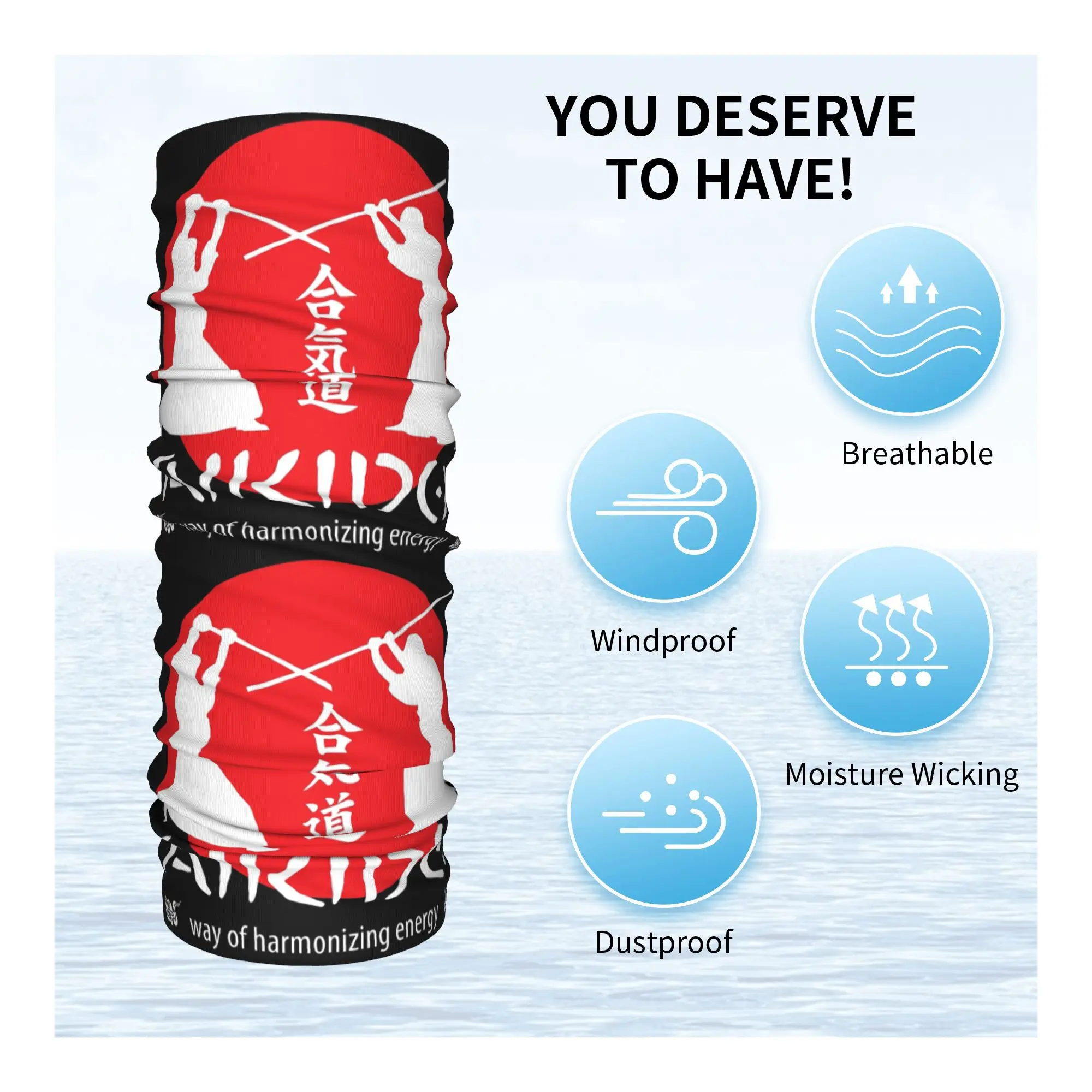 Aikido Bandana Neck Gaiter Printed Face Scarf Warm Headband Hiking Fishing Unisex Adult All Season