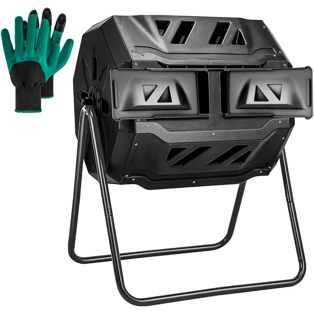

43 Gallon Dual Chamber Outdoor Tumbling Compost Bin with Sliding Door