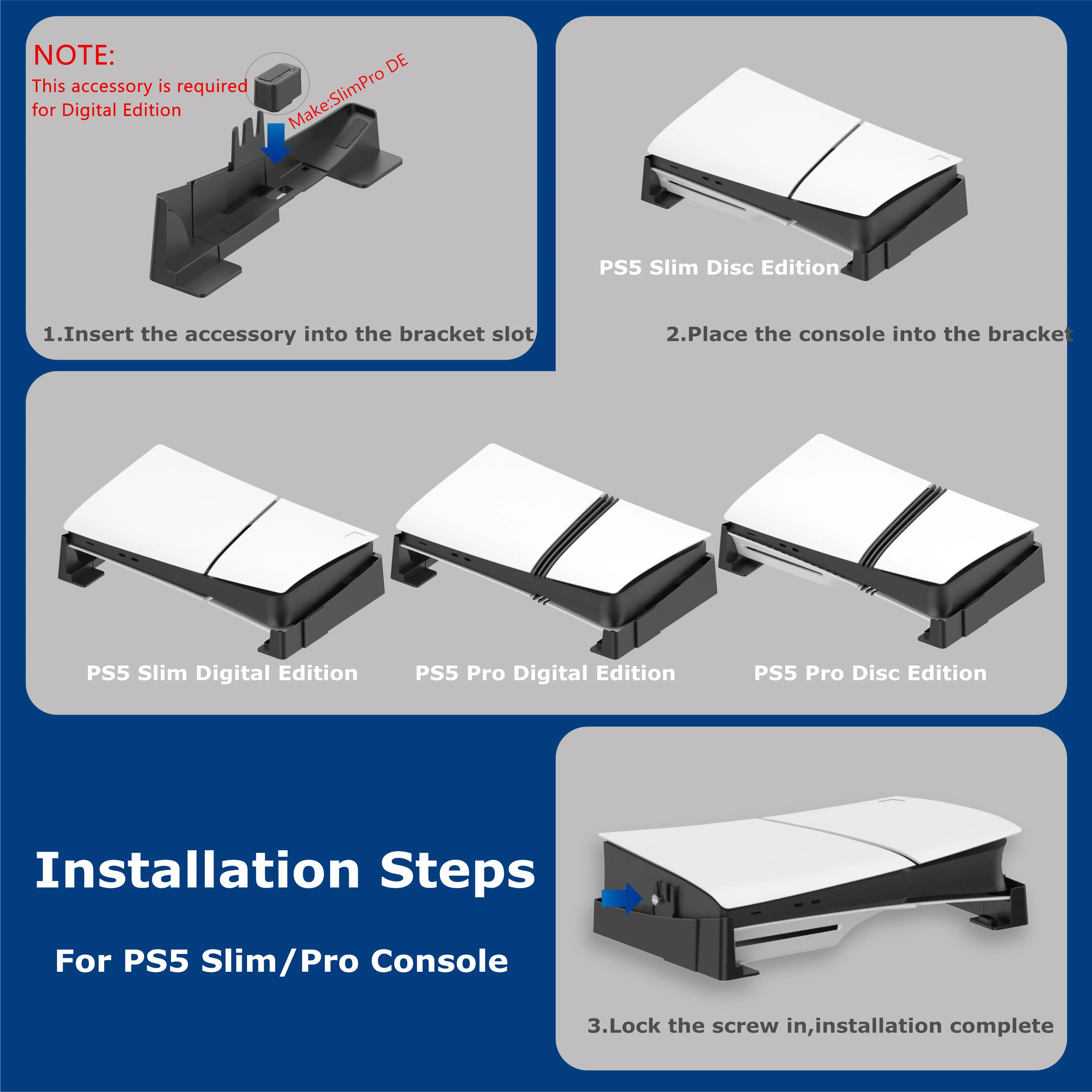 PS5/Slim/Pro Horizontaler Ständer für Disc- und Digital-Konsolen, Schützender Stabiler PlayStation 5 Ständer, Skalierbares Design für PS5-Zubehör – Detail 12