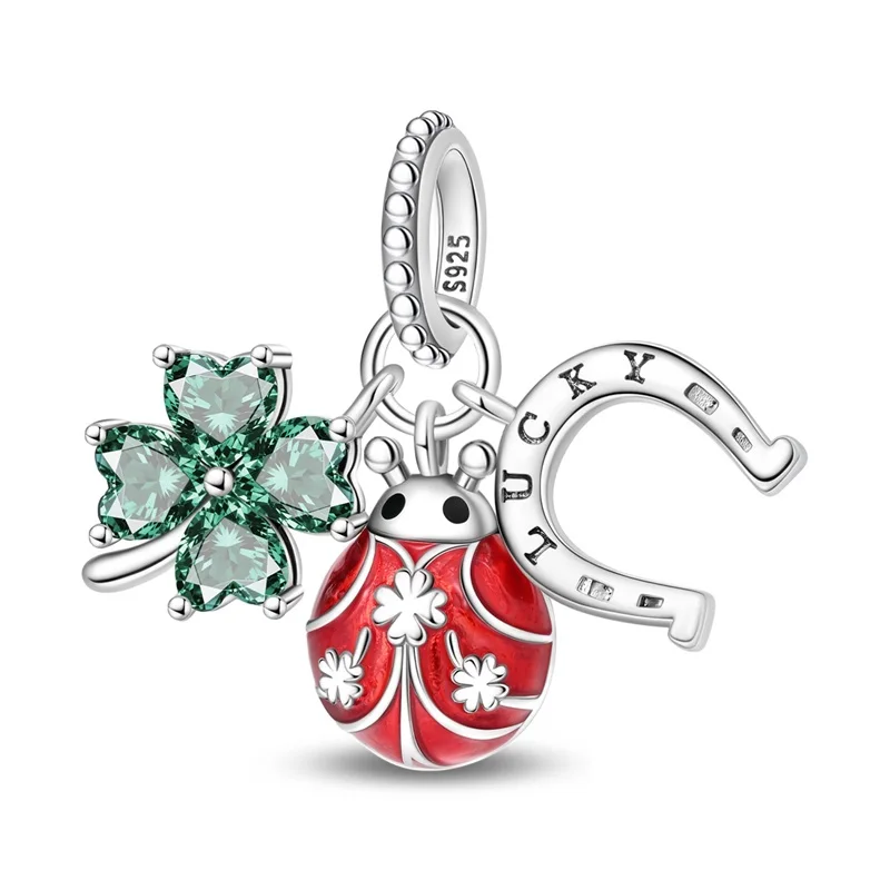 925 Sterling Silver Lucky Horseshoe Clover Ladybug Charms Pendant Fit Original Bracelet DIY Women Fine Anniversary Jewelry Gifts