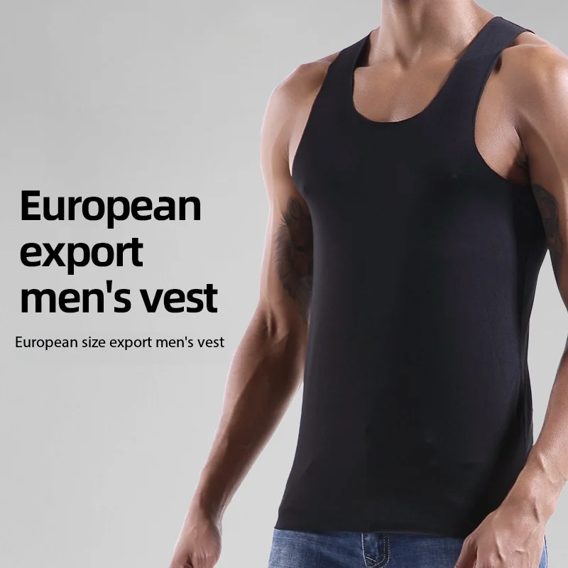 Colete Masculino, Seda Gelada, Sem Costura, Fitness, Verão, Ajuste Slim, Roupa Íntima Respirável, Esportes Juvenis, Regata Sem Mangas