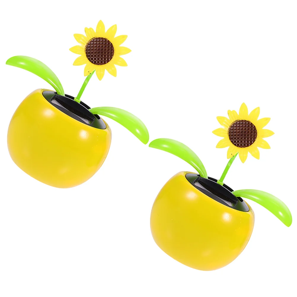 Solar Automatic Swing Car Ornaments (sunflower) Office Decor Plant Shake Your Head Home Decoration Plastic