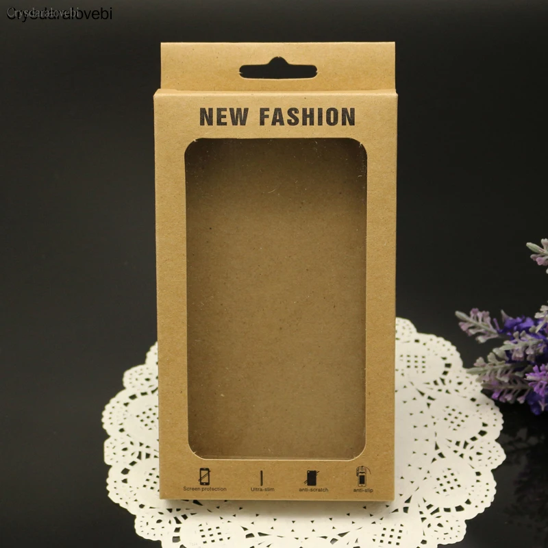 30pcs 4 Sizes Black Kraft Paper Box with Pvc Window for Mobile Phone Case Universal Phone Box Retail Phone Case Packaging Box