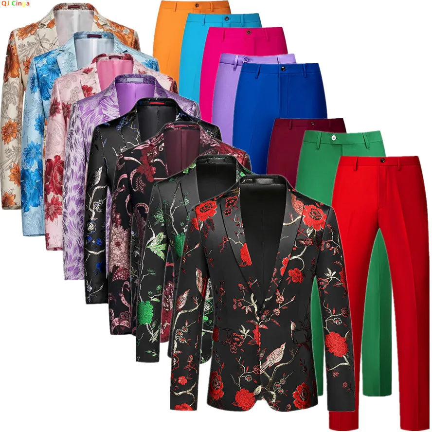 

Red Men Suit Two-piece, Fashionable Slim-fit Dress Jacket with Pants, Perfect for Wedding Party Stage Performance, Asian Size