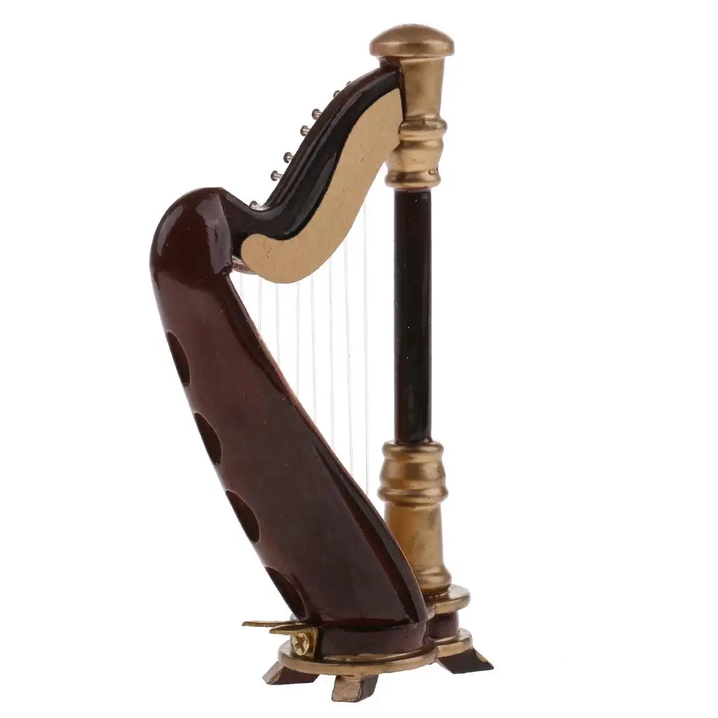 Wooden Harp Miniature Dollhouse Music Room Accessory Vintage Style 1 12 Scale Brown for Dollhouse Miniatures Kit
