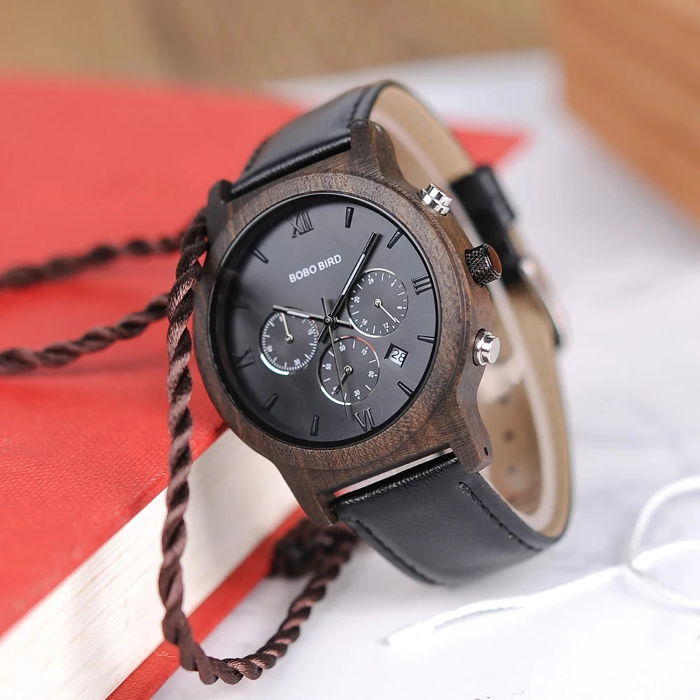 Деревянные мужские часы BOBO BIRD, индивидуальное имя, задняя крышка, текст, кварцевые наручные часы, светящиеся часы, кожаный ремешок, дропшиппинг