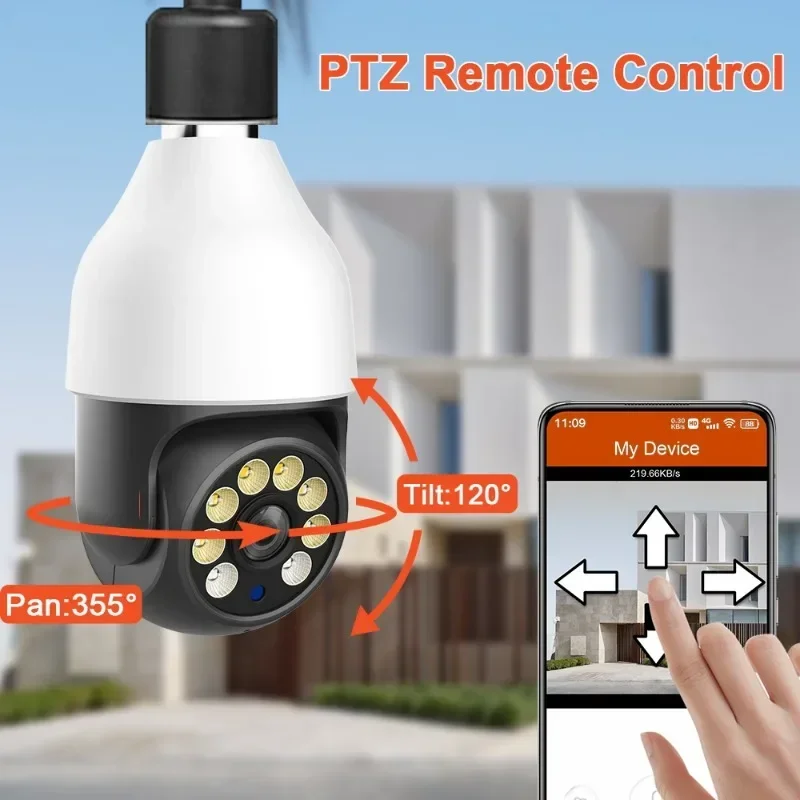 5G 3MP WiFi Smart Life PTZ Bulb Security IP Camera Support Waterproof Color Night Vision Wireless Security E27 Interface