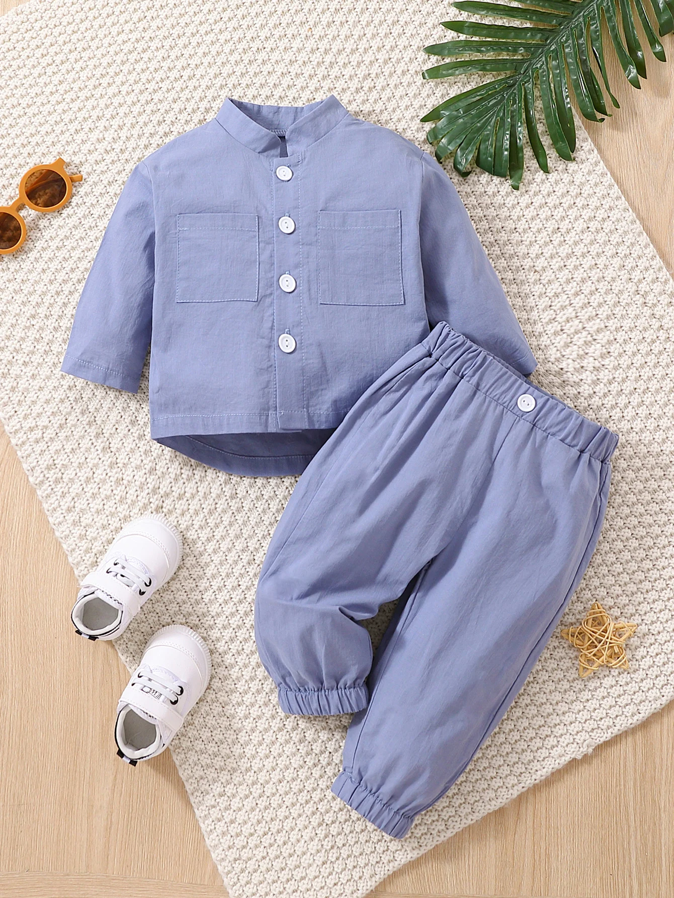 Baby Boys Spring Summer Thin Long Sleeve Shirt & Pants Two-piece Set, Zhongshan Style Kids Outfit, Daily Casual Outdoor Wear