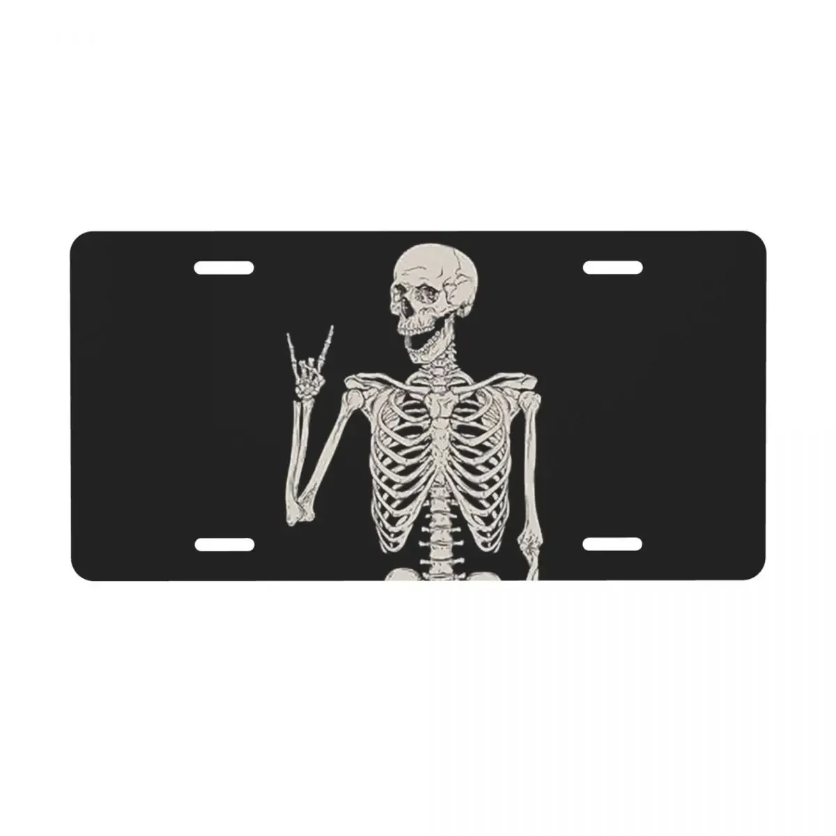 Skull Human Skeleton License Plate Human Skeleton Posing Isolated Decorative Car Front License Plate Cover Aluminum Vanity Tag