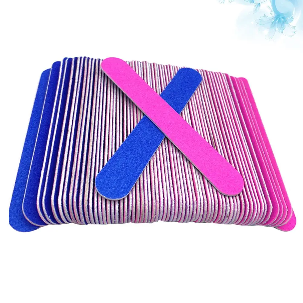 100 ชิ้นกระดาษทรายเล็บไฟล์สองด้านไม้บดเล็บขัด Smoothing Shaping Extensions False Polish Removal