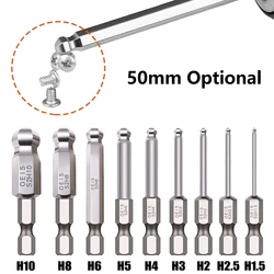 Ball End Hex Screwdriver Bit Metric Hex Bit 50mm Long Magnetic Driver Bit H1.5 H3 H4 H5 H6 Power Tools Parts