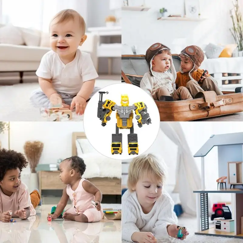 รถหุ่นยนต์ของเล่น Push and Go เปลี่ยนยานพาหนะ 5-in-1 รวมหุ่นยนต์ Take Apart ตัวเลขการกระทํารถการเปลี่ยนรูปของเล่นสําหรับเด็กอายุ