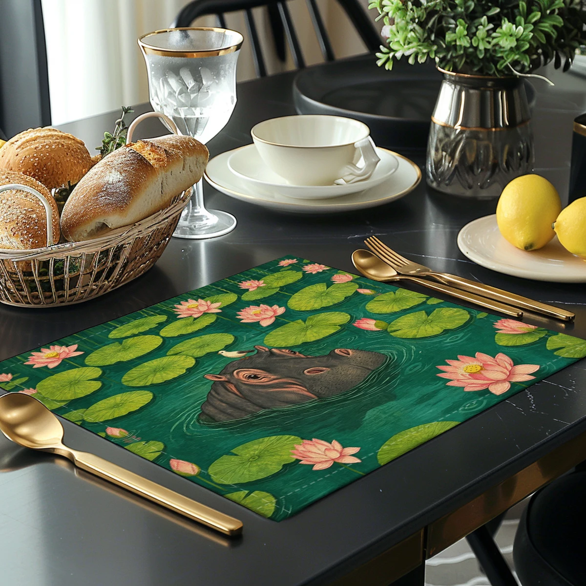 Ocean Themed Polyester Placemats & Coasters - Nautical Shell & Starfish Pattern Table Decor for Home, Restaurant