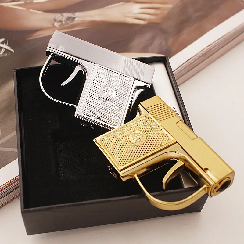 

Retro Mini Metal Creative Gun Shaped Lighter Portable Outdoor Windproof Butane Gas Cigar Lighter High end Collection Men's Gifts