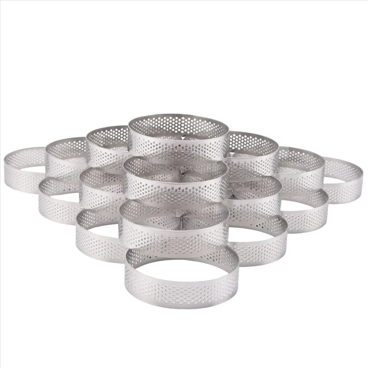 KSOL 20Pcs Circular Tart Rings with Holes Fruit Pie Quiches Cake Mousse Kitchen Baking Mould Perforated Cake Mousse Ring 8cm