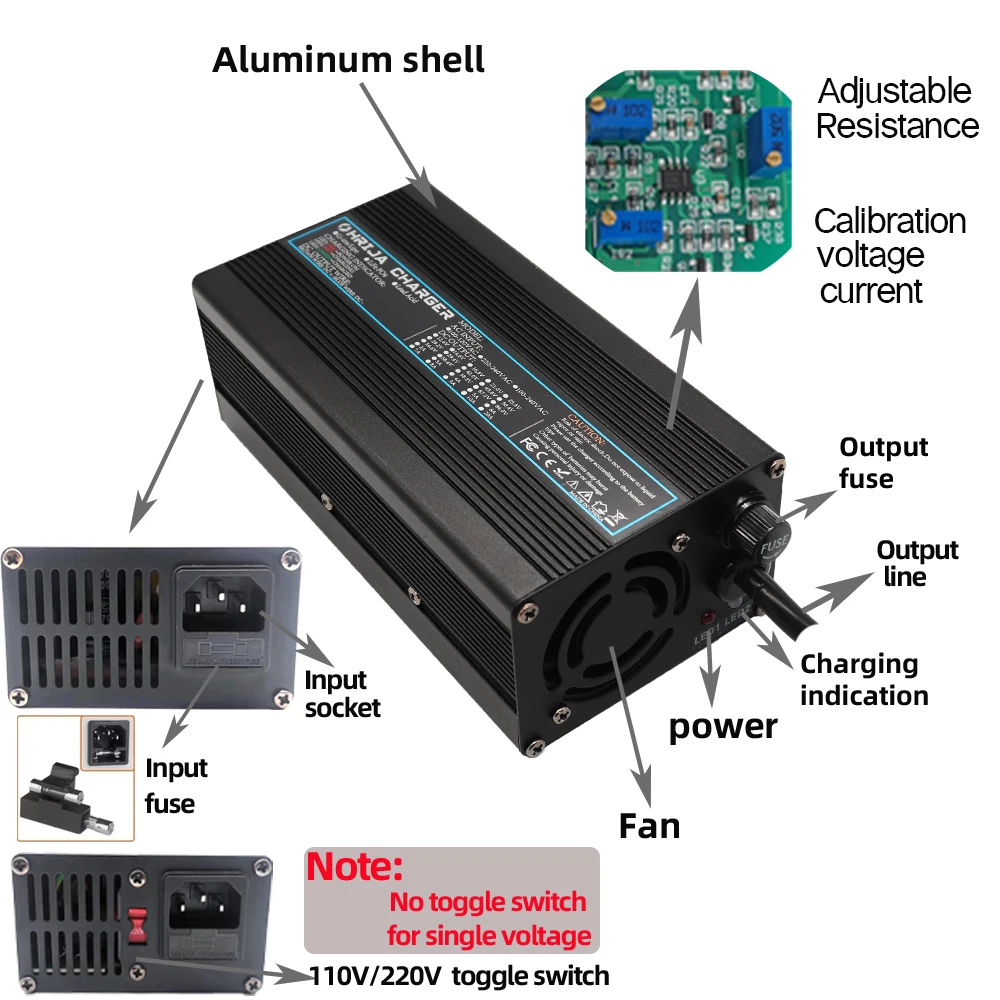 Inteligentna aluminiowa obudowa do ładowarki 14.6V 20A nadaje się do 4S ładowarki LiFePO4 na zewnątrz 12.8V 12V 12V