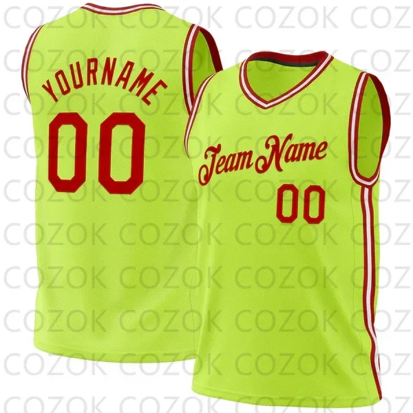 Custom Fluorescent Green Basketball Jersey Tank Tops V-neck for Men Jersey Personalized Team Unisex Top