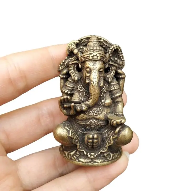 Estátua Vintage de Ganesha em Latão Inspirada na Ásia/Índia/Tailândia, Perfeita para Decoração de Casa e Escritório