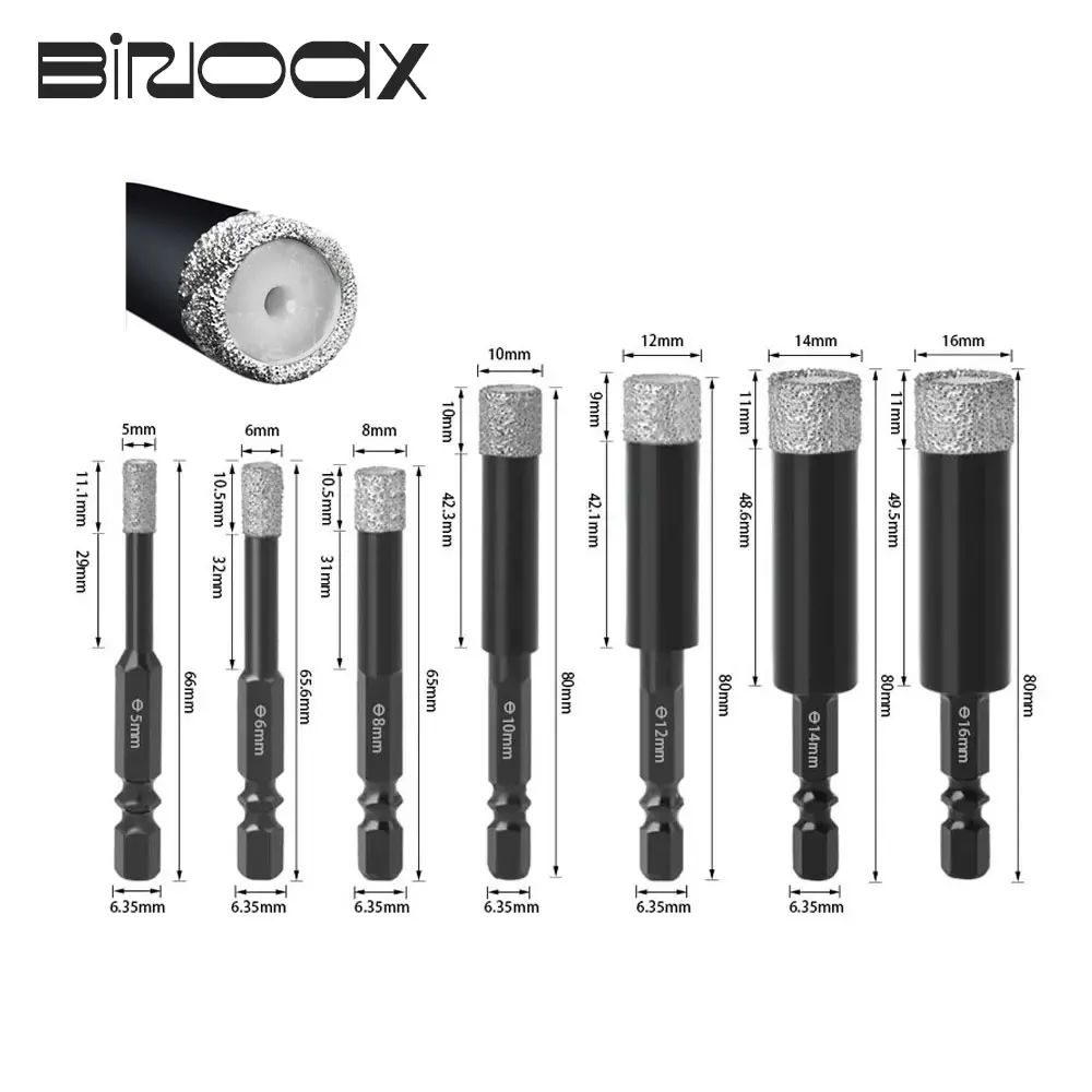 

Binoax Hex Diamond Dry Core Welded Saw Advanced Anhydrous Drill Bits for Glass Granite Porcelain Tile Marble 6-16mm