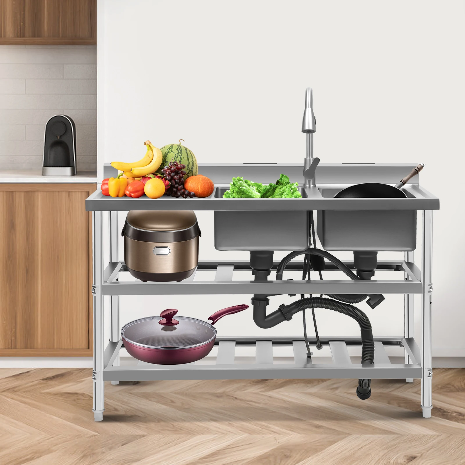 

Silver Commercial Restaurant Sink(201 Stainless Steel) - 0.6mm Thickness+Wire Drawing&Polishing Processes&Strong/Durable