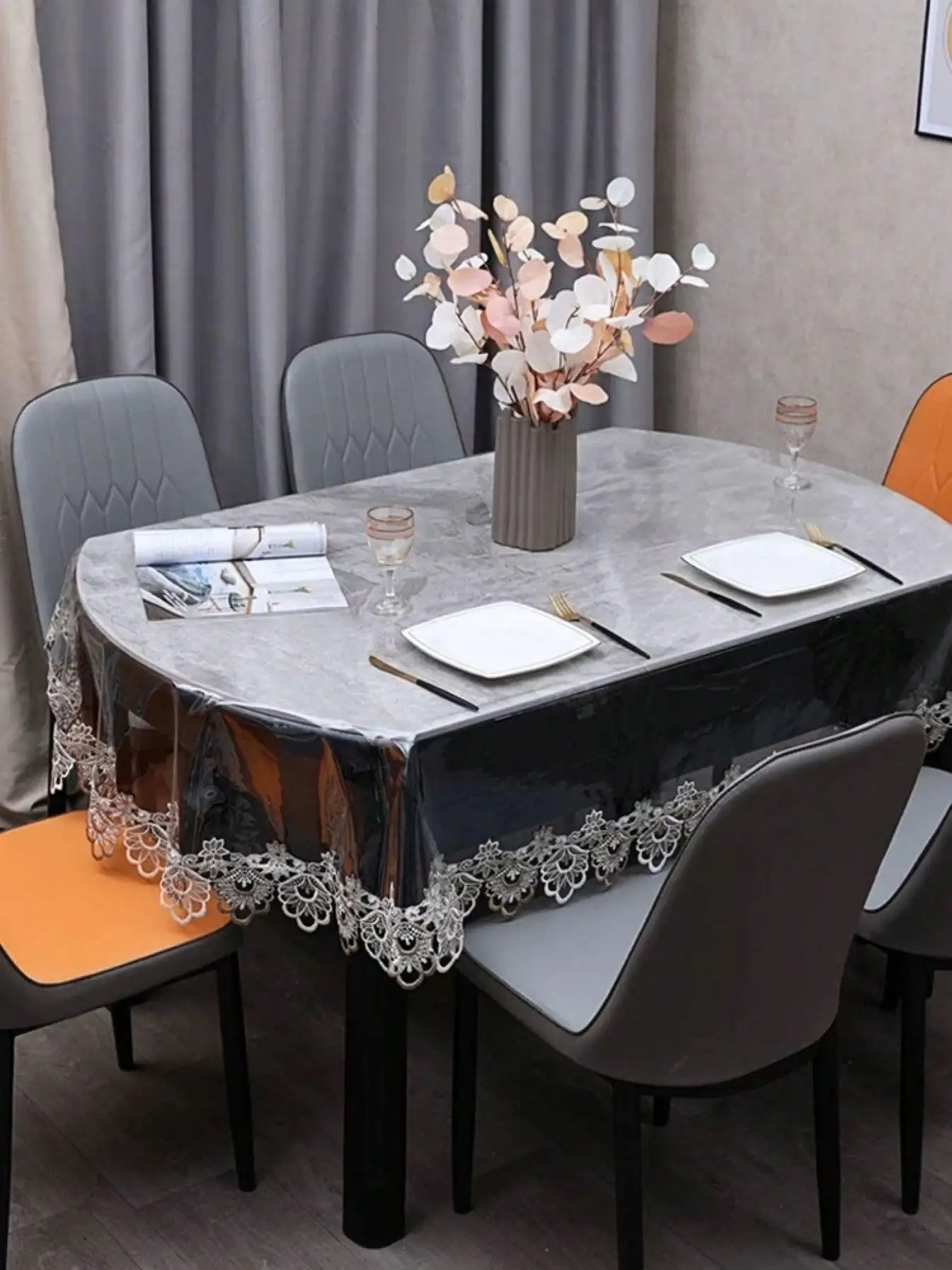 

A Transparent Oval Lace-Edged Tablecloth, French-Style Pvc Oval Lace-Edged Waterproof, Oil-Proof, and Dust-Proof Tablecloth, Suitable for Coffee Tables, Dining Tables, Tea Tables, Daily Use, and Wedding Parties