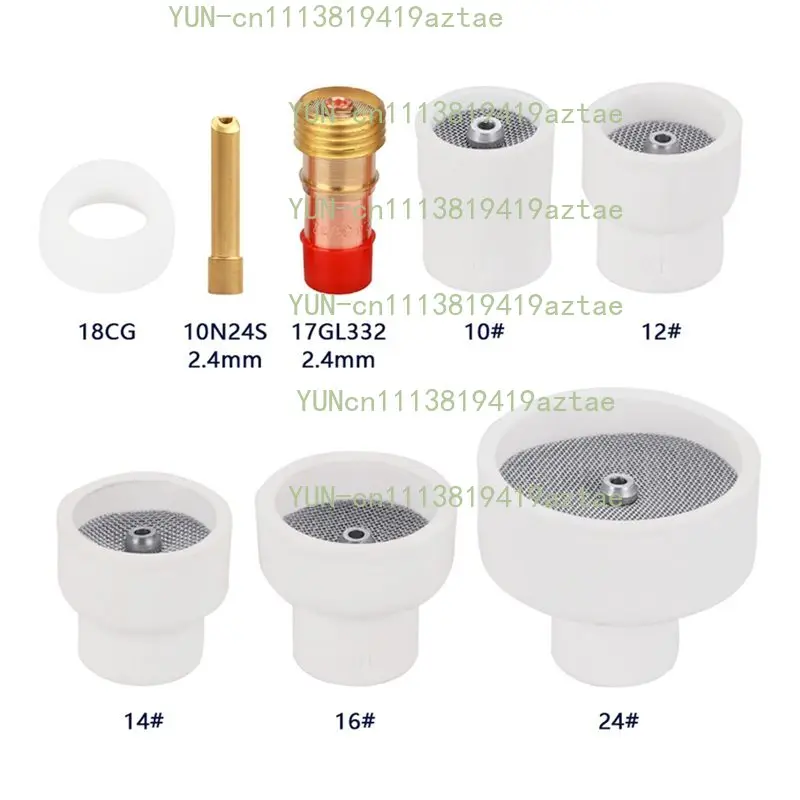 8Pcs TIG Welding Torch Consumables Kit White Alumina Cups Stubby Collet Body Gas Lens For WP17/18/26 Welding Gun